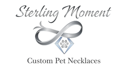 Please make logo for a jewelry store named Sterling Moment, and in small text under the logo, Custom Pet Necklaces
